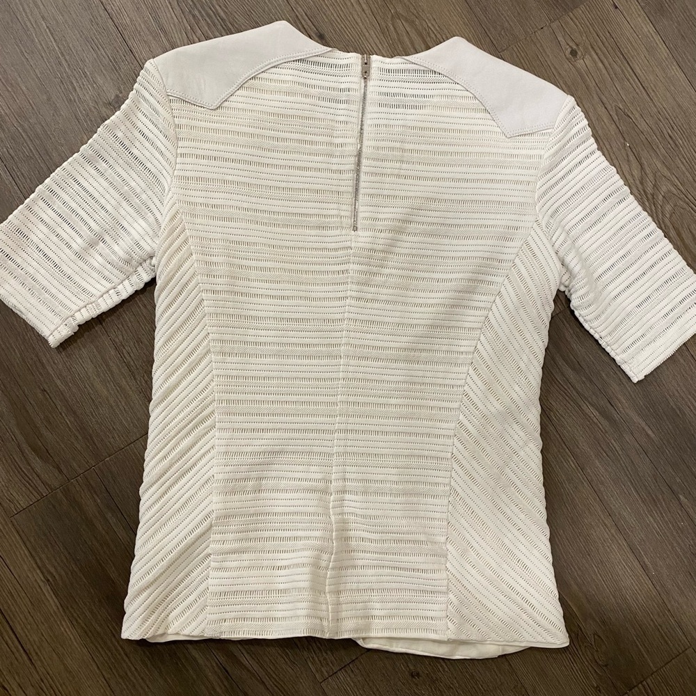 rag & bone White Basha Top, featuring lambskin shoulder panels and Crewneck - Picture 7 of 11